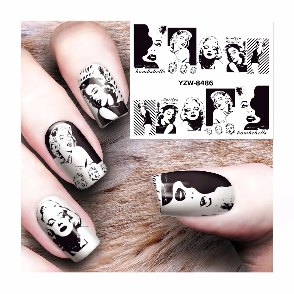 

FWC Nail Art Stickers Black Character Design Wraps Decoration Decal DIY Tips 8486
