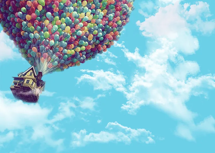  Blue Sky Clouds Colorful Hot Air Balloon Backdrop Invitate Celebrate Birthday Party Table Banner Ba - 32860369924