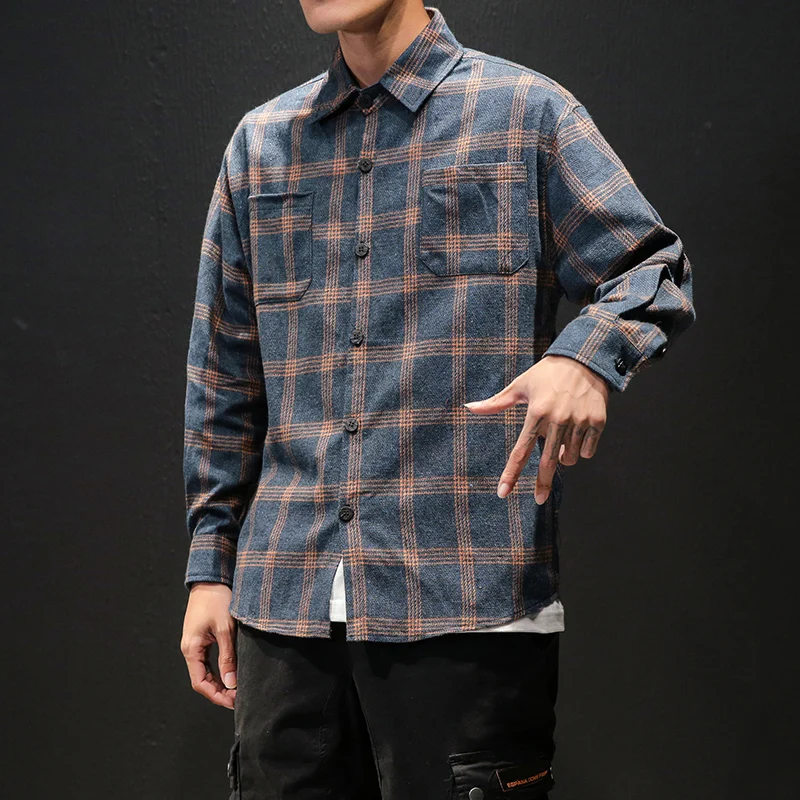 2019 ربيع جديد منقوشة الرجال قميص طويل الأكمام القطن المخلوطة قمصان رجالي عارضة ضئيلة الشارع الشهير خمر رجل اللباس قمصان