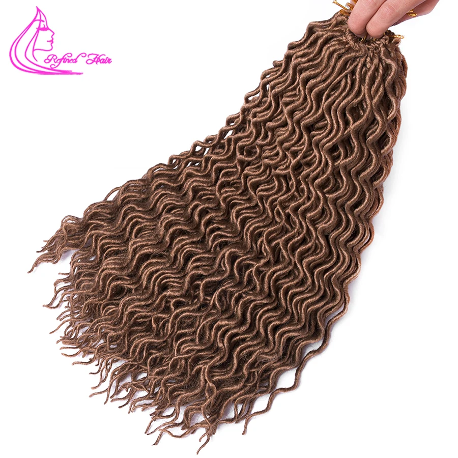 Утонченные 18 дюймов 24 пряди крючком богиня Faux Locs Curly вязание крючком Наращивание волос Синтетические волосы для косы цветные богемные Locs