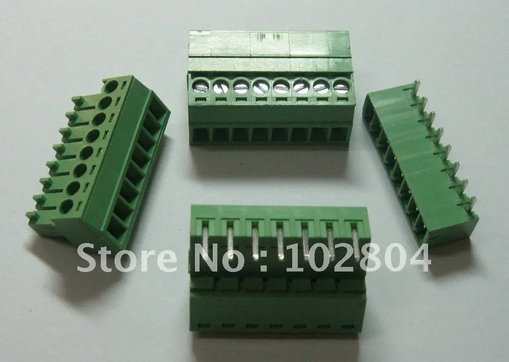 

200 pcs Screw Terminal Block Connector Pitch 3.5mm Angle 8 pin/way Green Color Pluggable Type