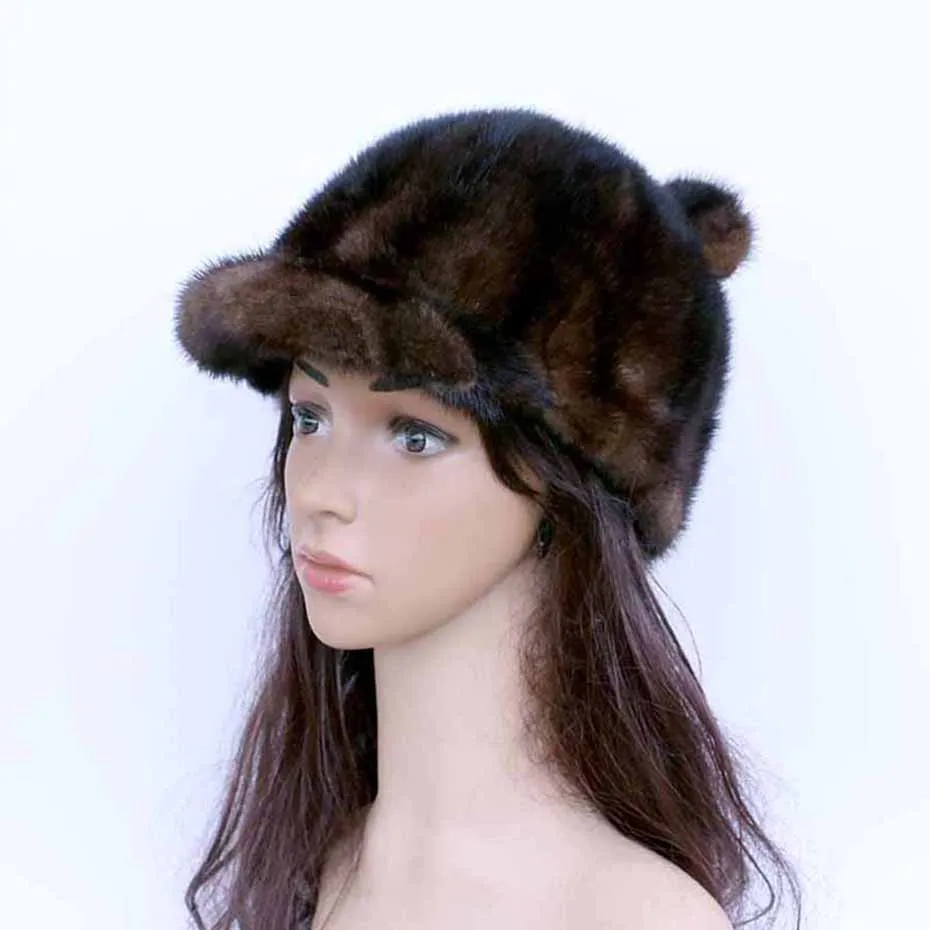 Шапка из натурального меха с милым рисунком норки рыцарь теплая зимняя шапка медведь шапки модная норка шляпа козырек