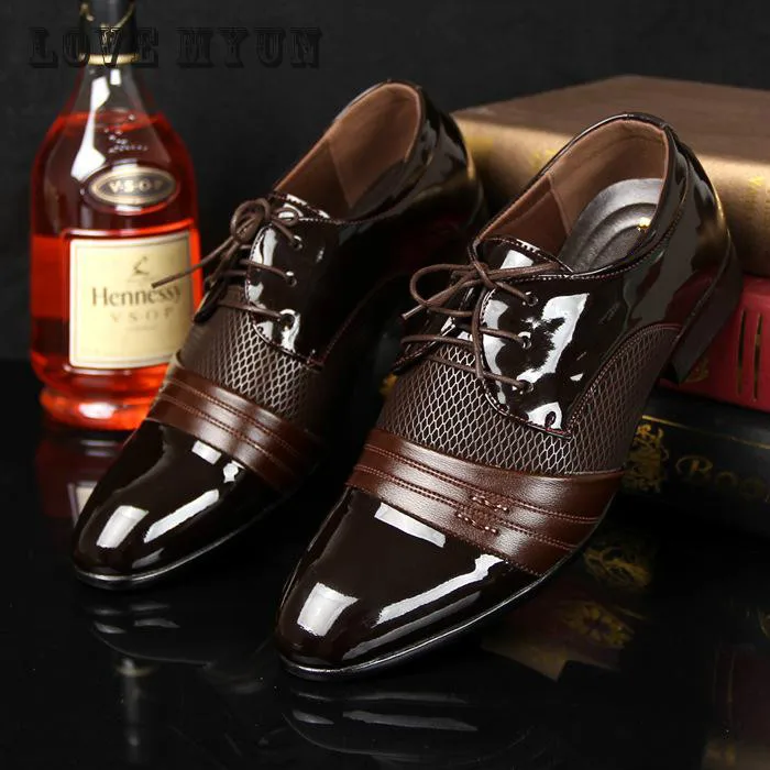 2016 Men Office Business Patent Dress Oxfords Shoes Luxury Brand Pointed Toe Leather Shoes For Male