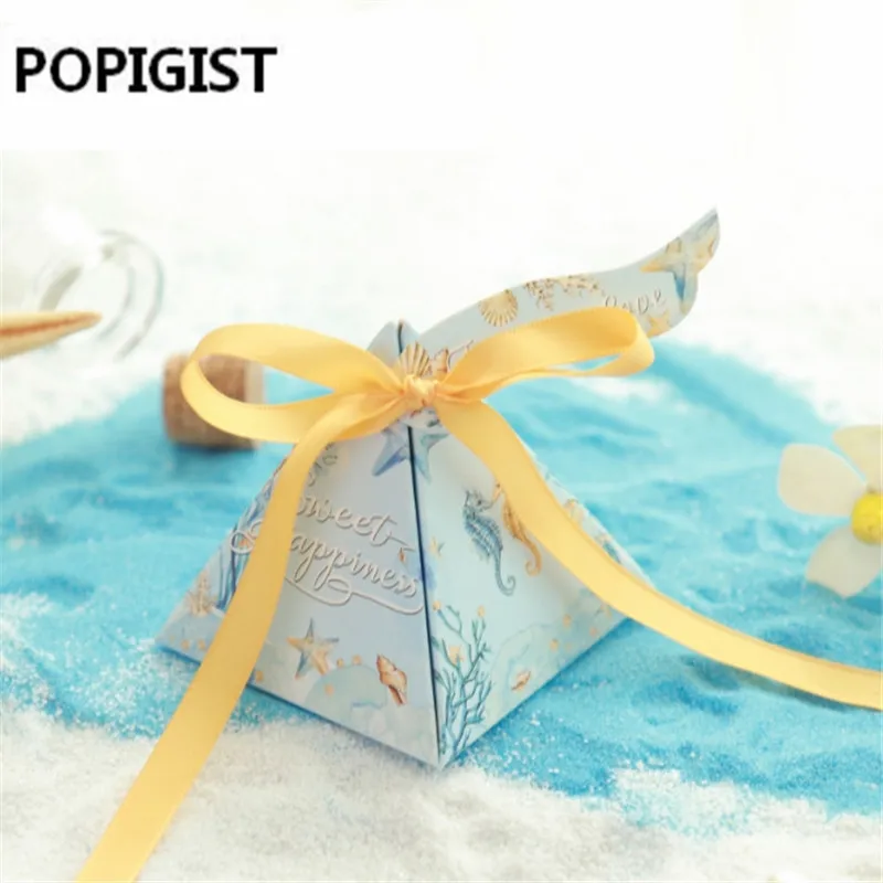 Детский душ океан голубой конфетный ящик элегантный любовник роскошные украшения Свадебная вечеринка поставки гость бумага подарочная коробка 50 шт - Цвет: B