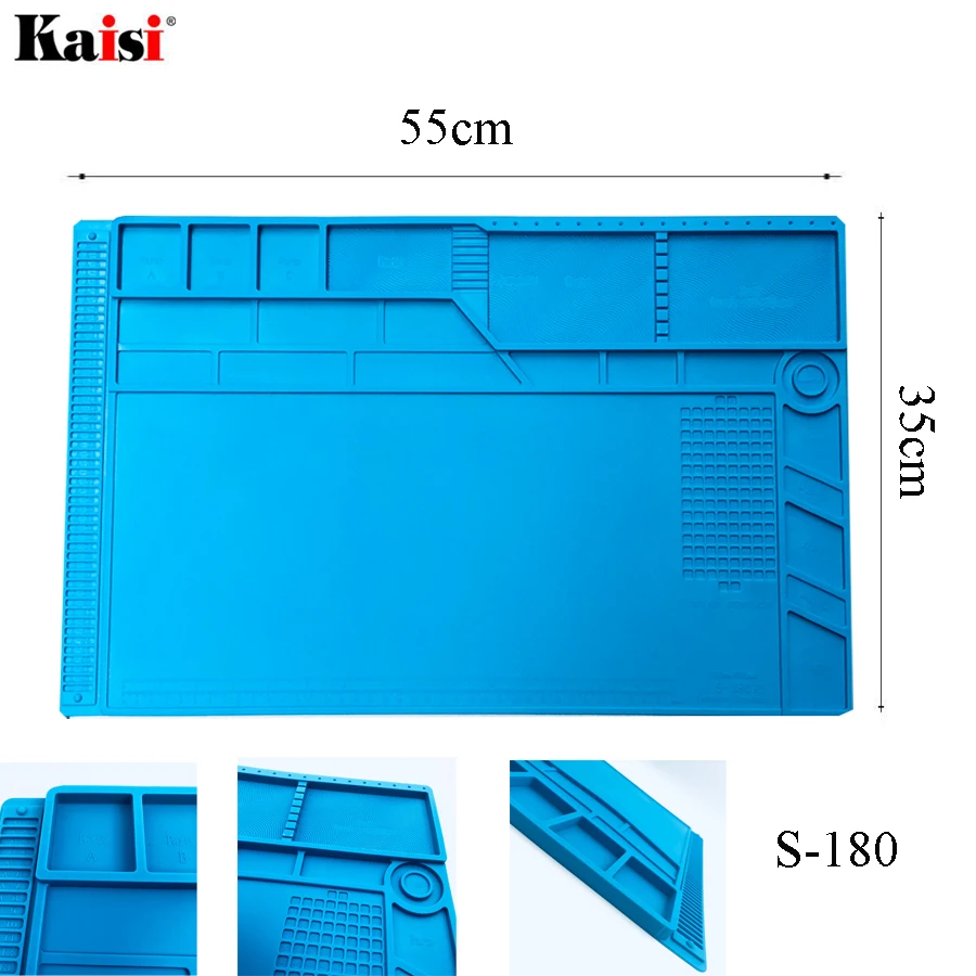 

S-180 55x35cm Heat Insulation Silicone Pad Desk Mat Maintenance Platform for BGA Soldering Repair Station with Magnetic Section