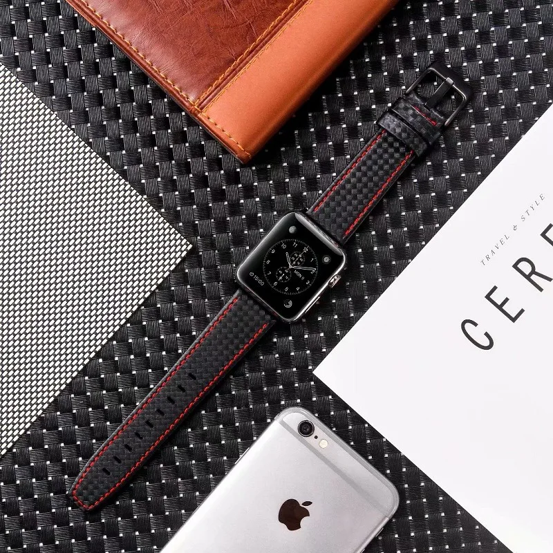

Laforuta Carbon Fiber Genuine Leather Band for Apple Watch 42mm 38mm 44mm 40mm iWatch Leather Strap Series 4/3/2/1 Watchband