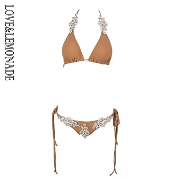 

LOVE & LEMONADE Nude Square Diamond Ornament Decoration Two-Pieces Beach BIKINI LM0996
