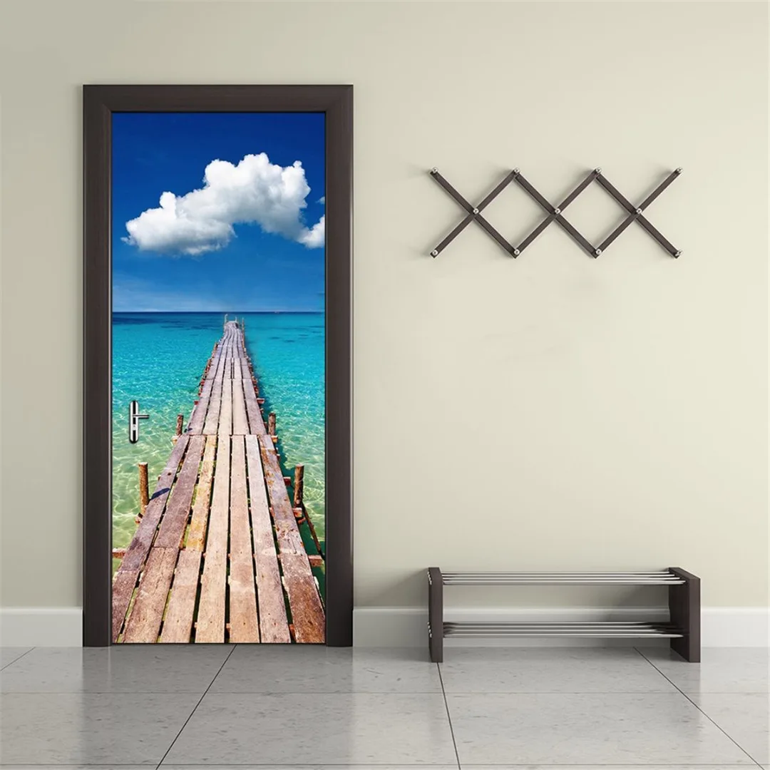 Fashion 3D Self Adhesive Scenery Door Wall Fridge Sticker Decals Wrap Mural Home Decor