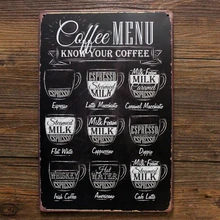 Кофе меню "Know Your Coffee". Выполнено на эмалированном металле в ретро стиле, имитация антиквариата. Для декорирования стен кафе, баров, ресторанов