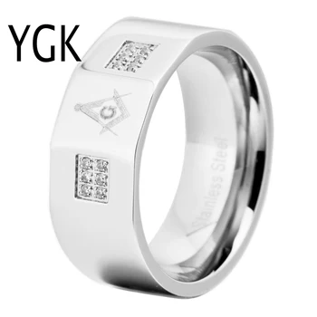

YGK Brand 10mm Width Master Masonic Silver Enamel 316 Stainless Steel Ring With Czs Band Ring With Free Gifted Box