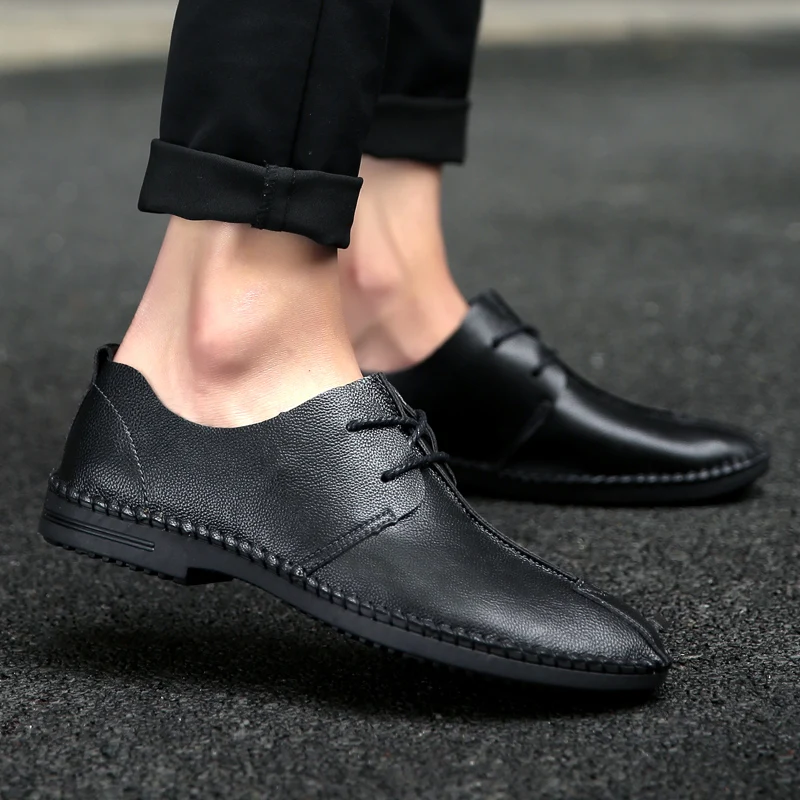 

Men Loafers genuine Leather Casual Shoes outdoor Luxury Brand Light Soft sewing Moccasins Breathable Slip on Male Flats shoes L4