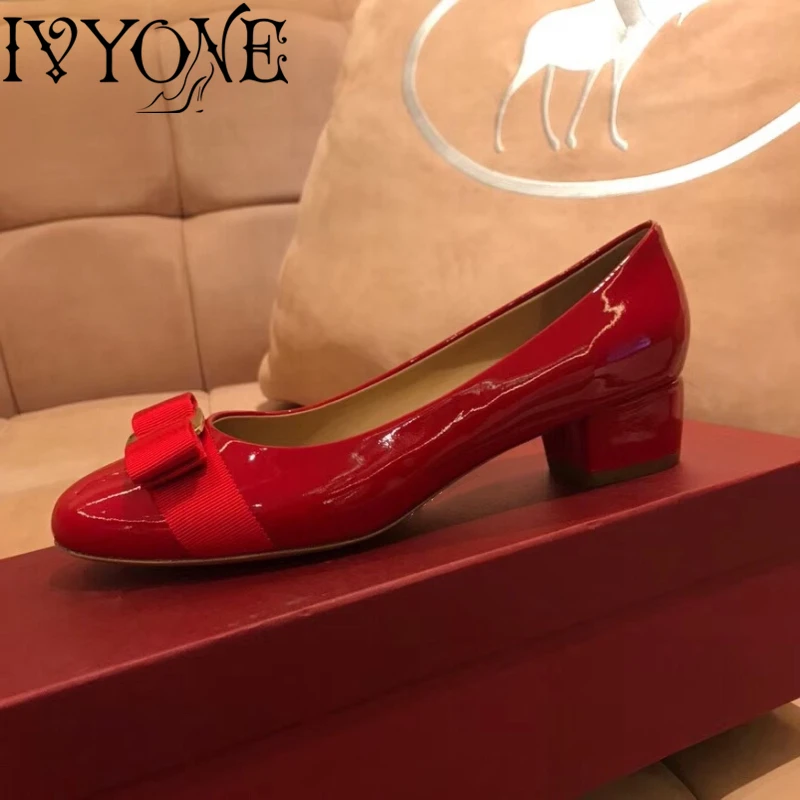 

Patent Leather Women Boat Shoes 4cm BlOCK Heels Pumps Ladies Shallow Jelly Shoes Summer Casual Round Toe Solid Bowknot Fashion