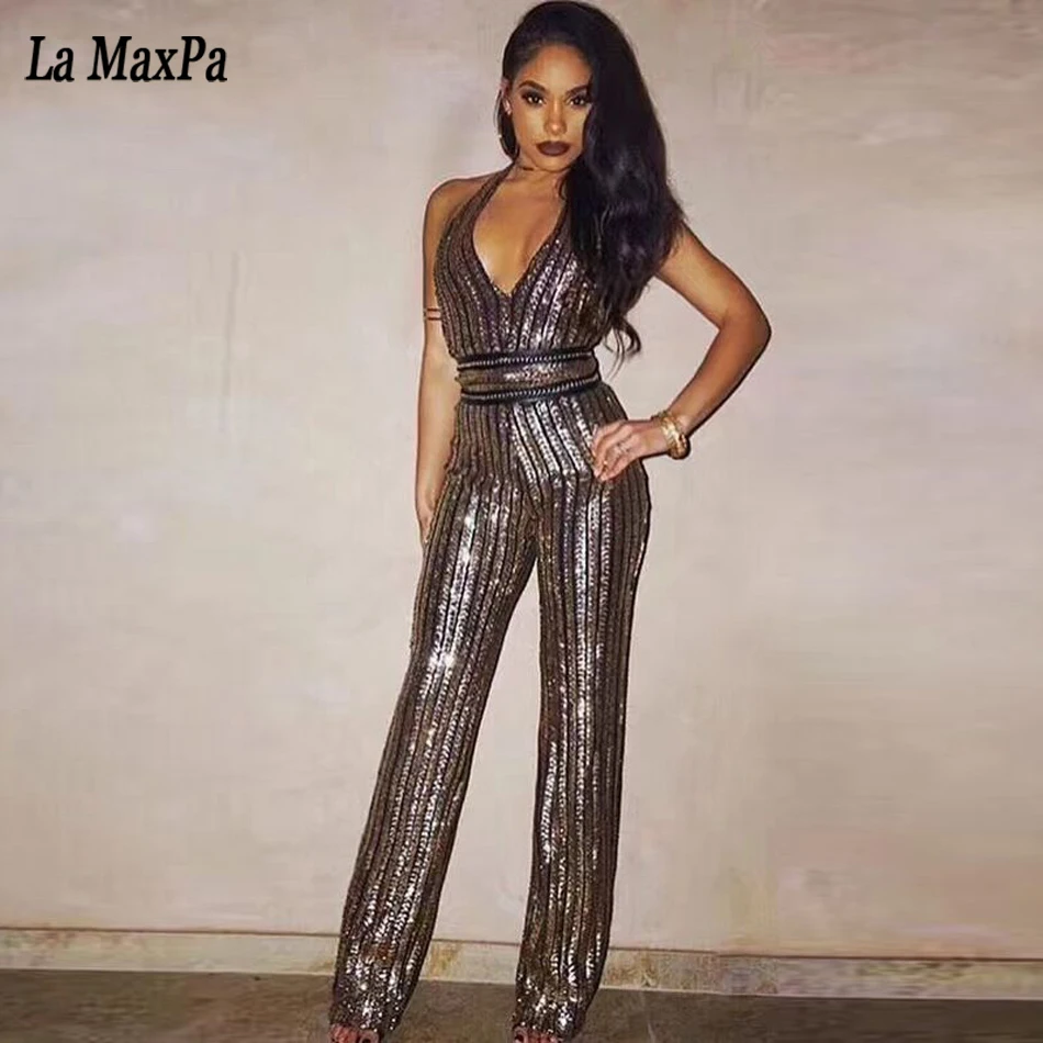 2017 summer new women sleeveless deep v neck jumpsuits