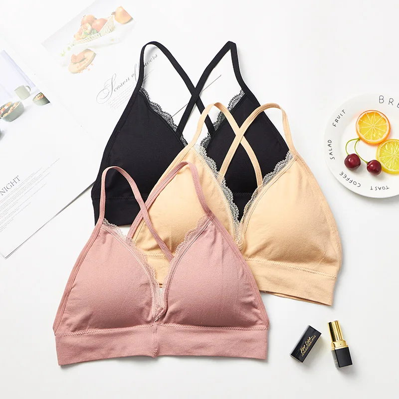 

Bralette Women's Bra Wire Free Triangular Cups Thin Shoulders Wrapped Breasts Lingerie with Chest Pads.