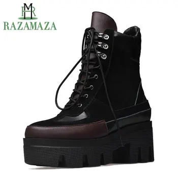 

ZALAVOR 2019 New Design Cow Suede Genuine Leather Cool Boots Woman Shoes Leisure Outdoor Women Ankle Boots Size 34-42
