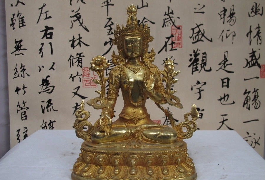 

Tibet Buddhism Hall bronze Copper Gilt White Tara Kwan-yin Bodhisattva Statue a 0518