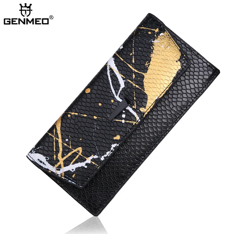 

New Arrival Serpentine Cow Leather Wallets Women Genuine Leather Wallet Long Real Leather Purse Card Holder Clutch Bag Handbags