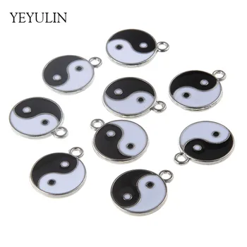 

New Arrival Silver Color Oil Drop YING YANG YU Round Shaped Alloy Pendant Charms For Making Jewelry DIY 30pcs Wholesale