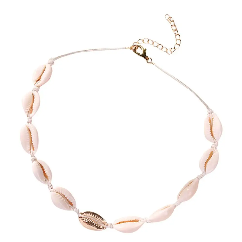 

Woman Shell Necklace Seashell Adjustable Pendant Cord Bib Collar Women Neck Chain Clavicle Jewelry Gifts collares de moda FN70