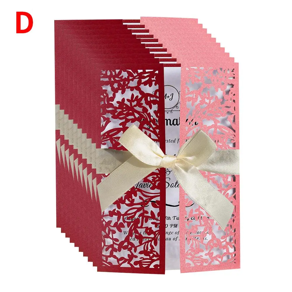 D Red Cover Bow 10 шт./компл. Европейский бант инфракрасные пустые приглашения Складной Тип праздничные приглашения на свадьбу фестиваль свадебные принадлежности 20E - Цвет: D Red Cover Bow