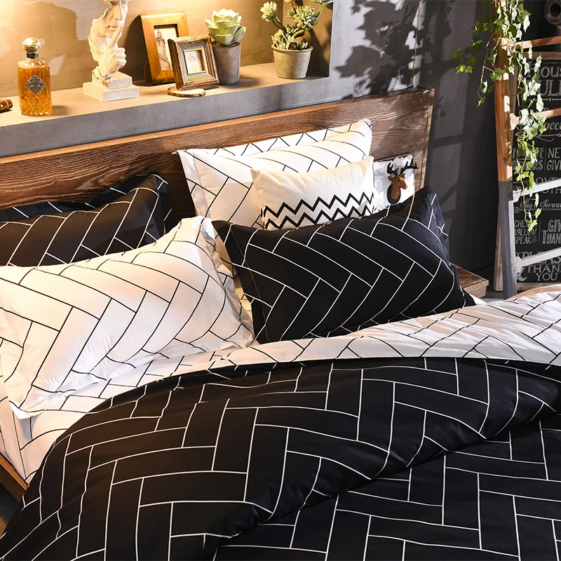 Black and white Twin Queen King duvet cover sets 3pcs one set microfiber bedding set quilt cover set