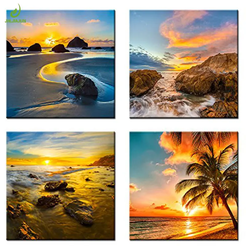 

JHLJIAJUN 4 Piece Nordic Dusk Seascape Canvas Decoration Home Modular Picture Art Decorative Nordic Poster Home Decor Painting