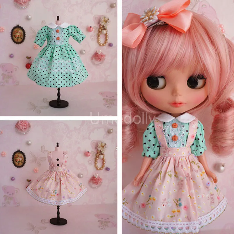 

New Arrival 1 Set Cute Polka Dot Dress + Strap Dress for Blyth, Pullip, Licca, Azone 1/6 Doll Clothes Accessories