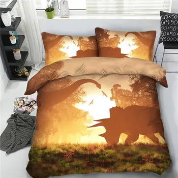 

JF-559 golden sunset scenery bedroom decor 4pcs dinosaur bedding full for boys kids bed linens single Queen king duvet covers