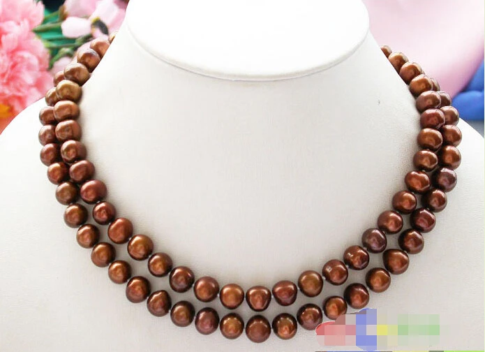 

FREE SHIPPING>>>@@ > P2982 33" 10mm round coffee freshwater cultured pearl necklace^^^@^Noble style Natural Fine jewe &