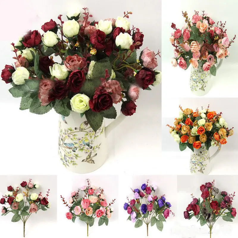 2 Bouquet 42 Heads Artifical Plastic Rose Silk Flower Bouquet Wedding