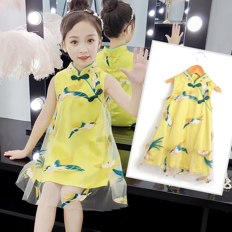 

Children's cheongsam 2019 new summer retro style princess dress Chinese style little girl baby girl cheongsam dress