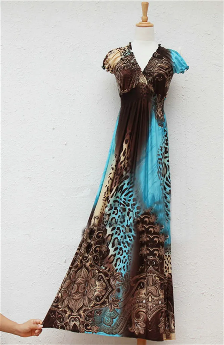 Gladiolus Bohemian Summer Dress Women 2019 Short Sleeve V Neck Tunic Sexy Leopard Print Maxi Dresses For Women Long Beach Dress (33)