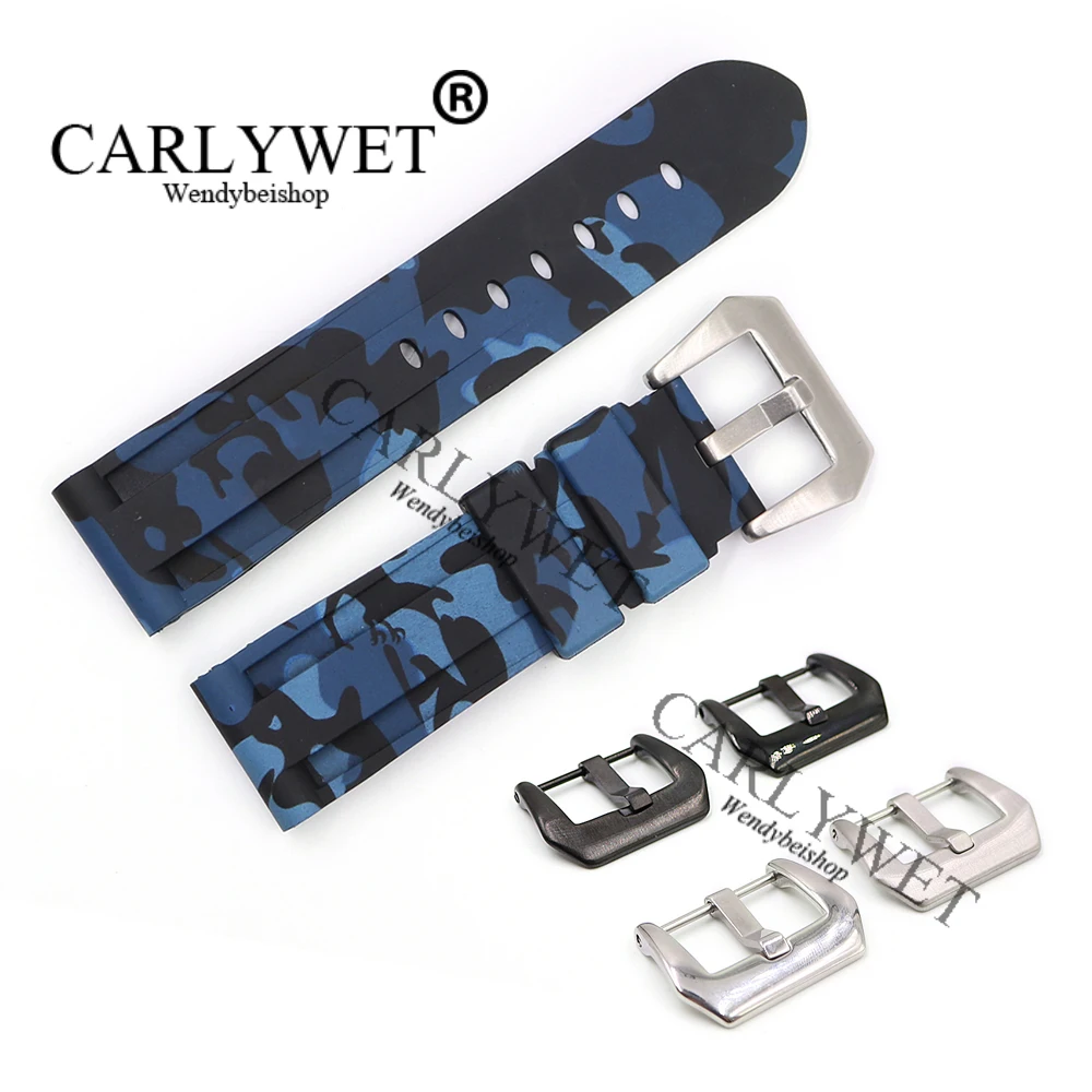 

CARLYWET 24mm Wholesale Camo Light Blue Waterproof Silicone Rubber Replacement Wrist Watch Band Strap Belt For Luminor