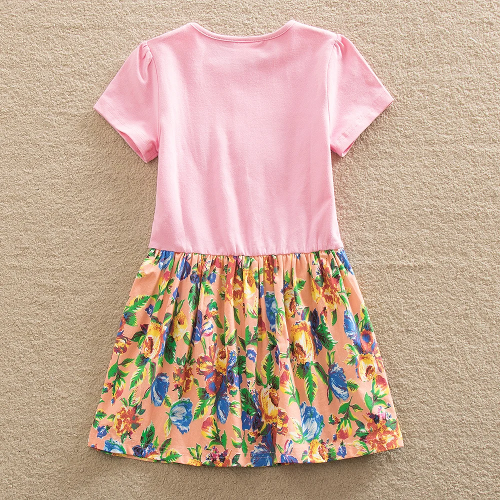 JUXINSU/летние платья с короткими рукавами и цветочным принтом для маленьких девочек; платье с вышивкой бабочки для маленьких девочек; повседневная домашняя одежда
