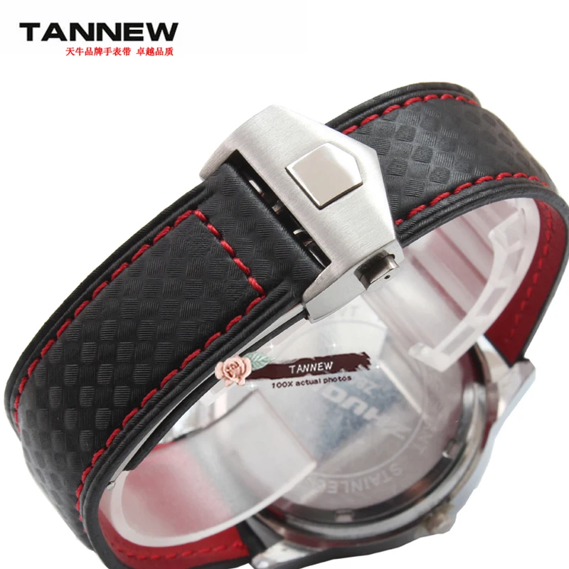 Bottom Carbon Fiber Leather Watch Strap Red Stitching 20mm 22mm Black Watch  Parts Bangle Watch Strapping - Watchbands - AliExpress