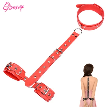 Adult slave game Hands Neck Collar Connecting Bondage Restraints Sex toys for Couple Leather Wrist strap Bondage Women Sex toys 2