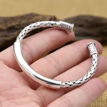 S925 стерлингового серебра Таиланд свежий ручной тщательно отполированное серебро под змеиную кожу; лаконичные ботильоны для женщин среднего возраста открытые браслет