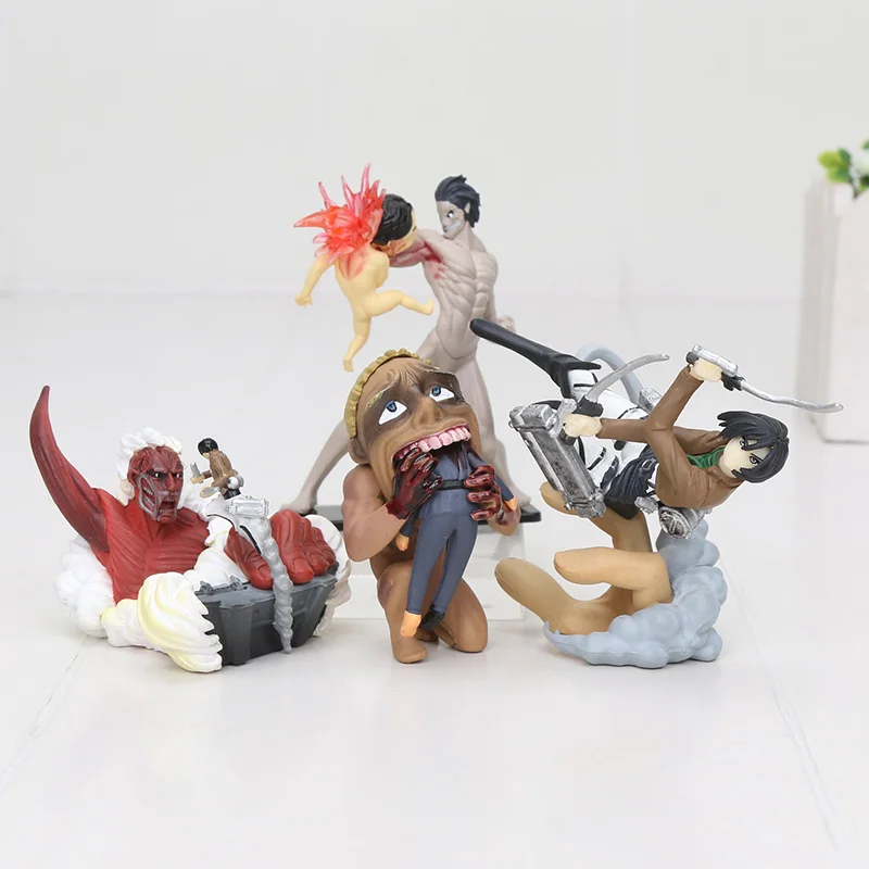 

4pcs/set Anime Attack on Titan Eren Jaeger Colossal Titan Egg PVC Action Figures Collection Model Toys Dolls