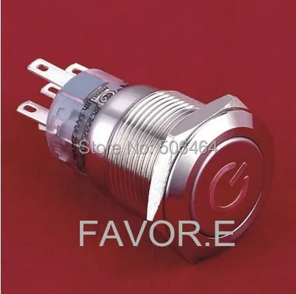 

* LED Stainless steel 19mm IP67 5A/250VAC 2NO 2NC POWER signs illuminated Momentary metal Push Button Switch