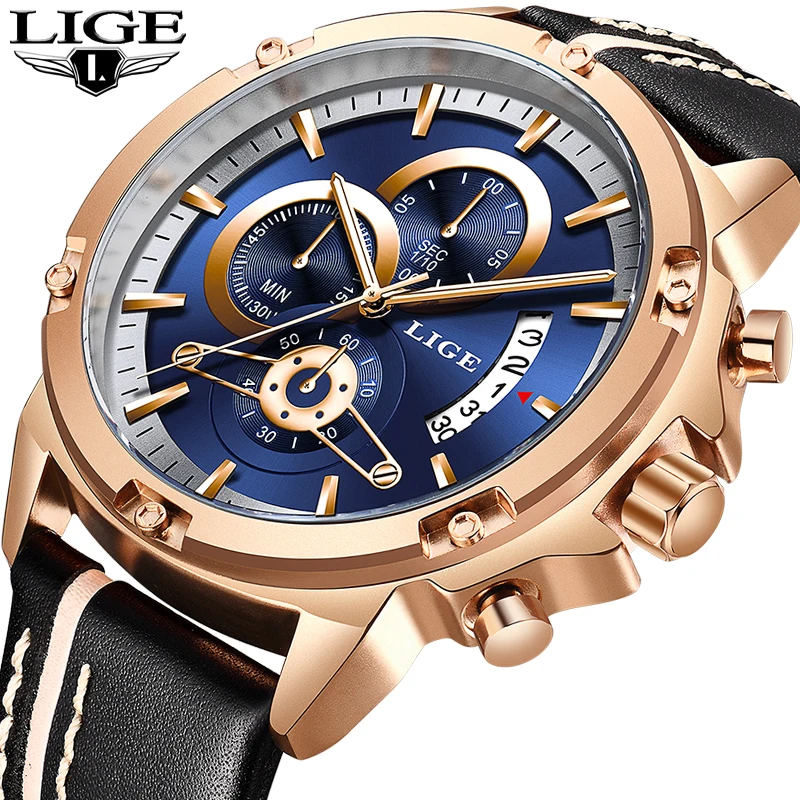 

LIGE Mens Watches Top Brand Luxury Military Sport Watch Men Leather Waterproof Wristwatch Quartz Clock Orologio Uomo+10 Coupon