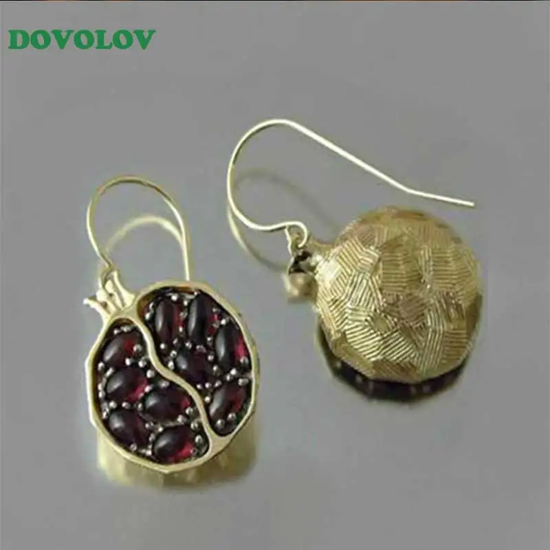 

Dovolov Vintage Natural Stone Pomegranat Drop Earrings For Women Long Fruit Pomegranate Round Jewelry Earrings Party Gift D3