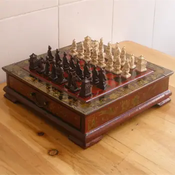 

Terracotta Army Antique Chess Set Board Box Carved Unique Vintage Collectible