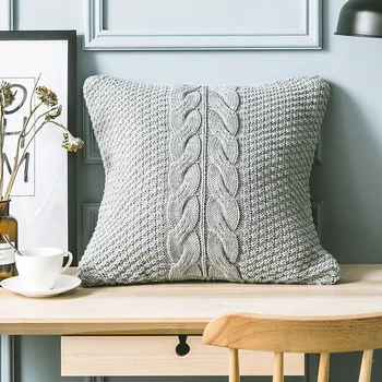 

45x45cm retro jacquard grey acrylic wool knitted cushion cover pillowcase decorative pillow cover for backrest throw pillowcase