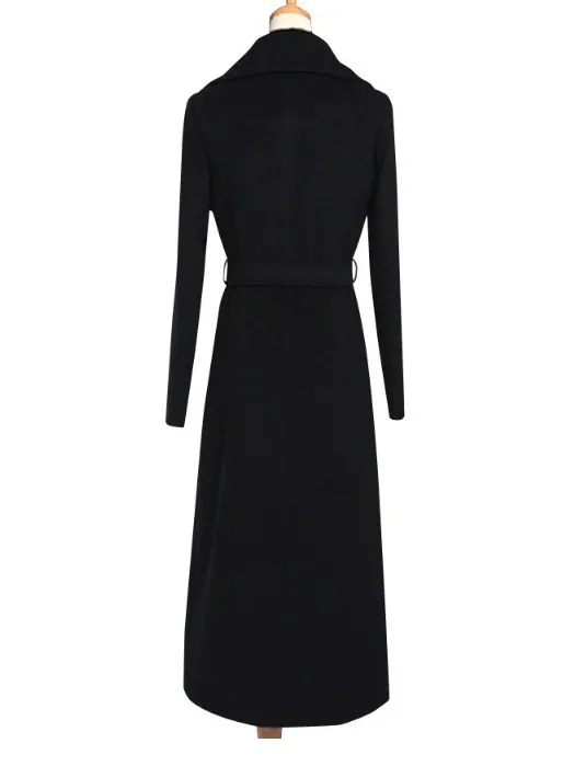 Модное черное шерстяное пальто женский длинный шерстяной плащ размера плюс Осенняя зимняя одежда теплая верхняя одежда шерстяной плащ