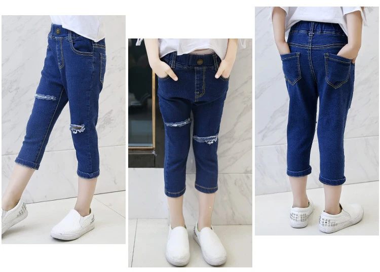 fashion 2018 children broken hole denim pants for big girls mid waist solid ripped jeans spring summer baby jeans kids clothing (7)