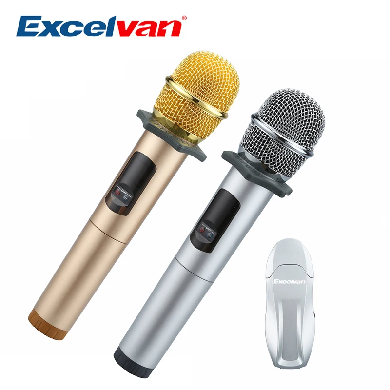 

Excelvan K18U Professional Bluetooth 2 Handheld Microphone UHF Wireless Light weight with Receptor Various Frequency 10 Channel