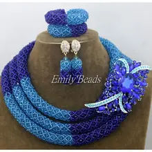 Сказочное качество королевский синий африканский бисер комплект ювелирных изделий индийский свадебный костюм кристалл ожерелье комплект Нефритового изделия AIJ178