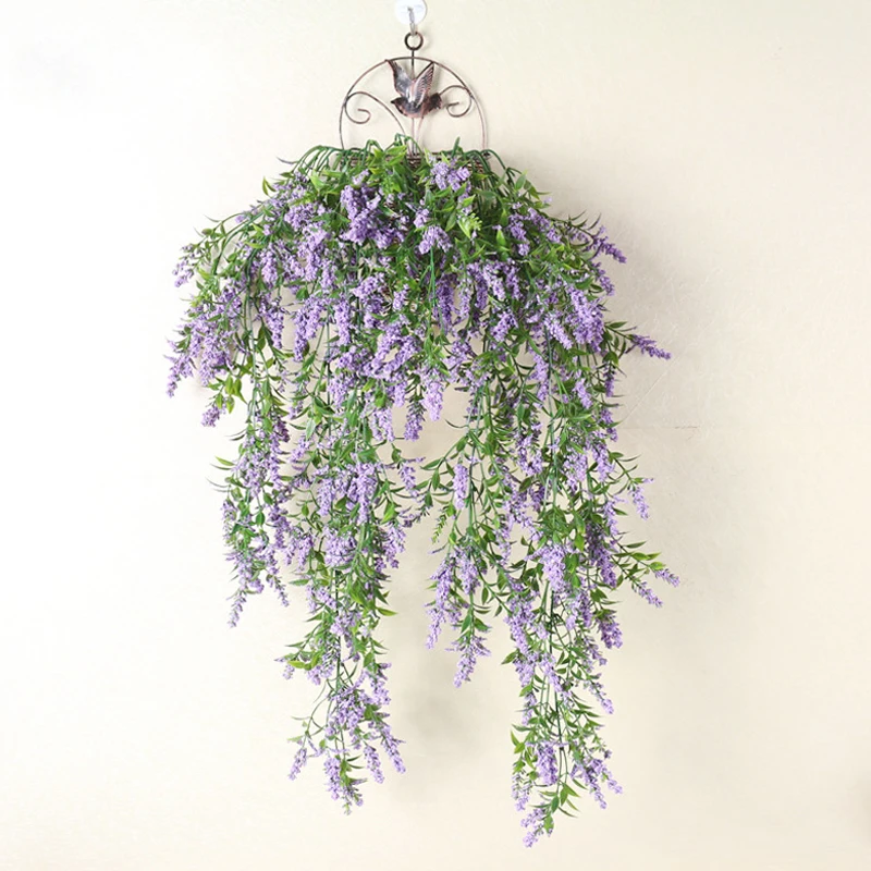 

Country Style Wall Hanging Artificial Plant Leaves Lavender Basket Flowers Home Balcony Wedding Decor 7A2115