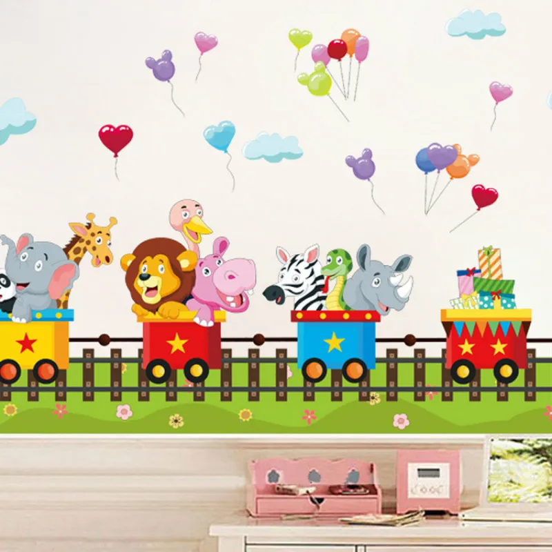 

DIY Cartoon Animal Train Wall Stickers Kindergarten Children's Room Home Decorative Stickers Portfolio PVC Wall Stickers