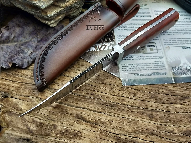 LCM66 Высокое качество нож с фиксированным лезвием ручной работы нож зеркальный светильник с пилообразным охотничьим инструментом Походный нож для выживания на открытом воздухе
